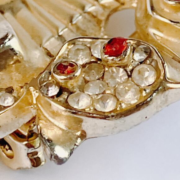 VTG Brooch Rhinestone Twin Cat Mid Century Quirky Figural Jewelry Gold Tone Pin - Picture 8 of 11